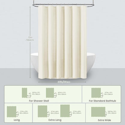 Inhousolu Fabric Shower Curtain Waffle Weave, 230 GSM Heavy Duty, Weighted Hem, 8 Metal Hooks, Water Repellent, Machine Washable, Hotel Spa Luxury Bath Curtain Set, 36 x 72 Inch, Ivory