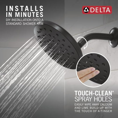 Delta PivotPro Matte Black Rain Showerhead, Single Setting 7 Inch Round Shower Head, Showerheads, 1.75 GPM Flow Rate, Matte Black 75104BL