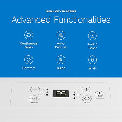 hOmeLabs Dehumidifier - Advanced Humidity & Moisture Control, Quiet, Efficient, Auto Shut-off, Ideal for Home, Basement, Office - 1,800 Sq Ft Wi-Fi (8 Pint MAX 24 Pint at 95°F, 90% RH)