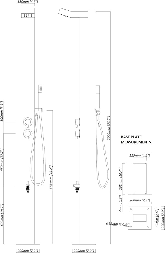 Bondi Silver ADA 316 Marine Grade Stainless Steel Outdoor Shower Panel-No Rust! Perfect for Swimming Pools. Hot & Cold Water Connections! Wall-Mounting & Freestanding Options
