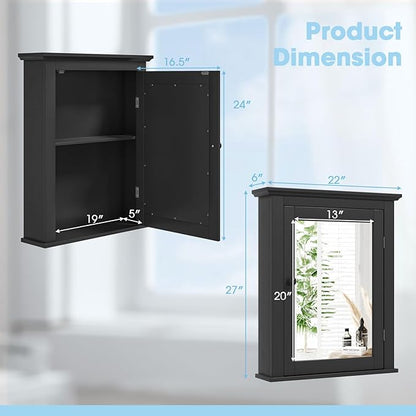 Safeplus Black Medicine Cabinet Wall Mounted with Mirror Adjustable Storage for Bathroom, Living Room, Bedroom, Entryway and Kitchen