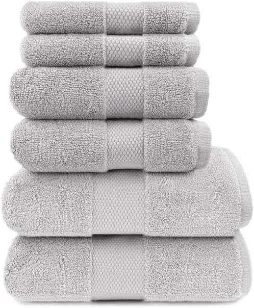 Maisonette Elegance 100% Organic Cotton Turkish Bathroom Towels Set, Ideal Quick Dry Luxury Washcloths, Hand & Large Bath Towels for Shower (6 Pack), Pewter