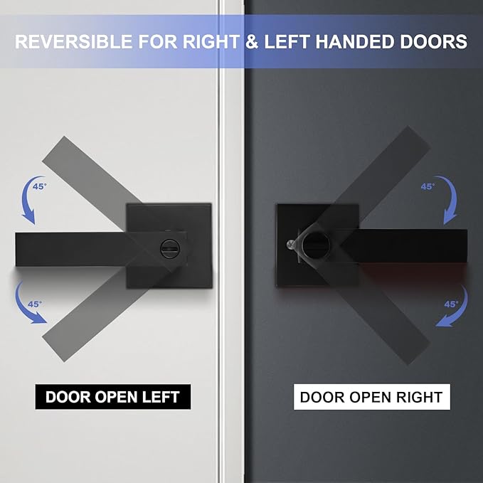 Privacy Door Levers, 10 Pack Matte Black Door Handles Heavy Duty Bed and Bath Door Locks Interior Keyless Locksets, Reversible for Left Right Handed Doors