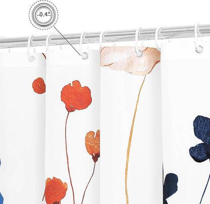 Gibelle Watercolor Floral Shower Curtain, Retro Orange Navy Flower Shower Curtain for Bathroom, Modern Minimalist Aesthetic Waterproof Fabric Shower Curtain Set 72x72 Inch
