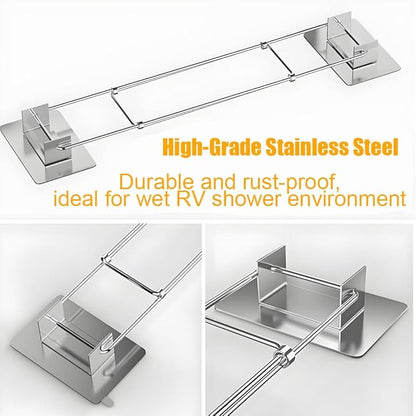 RV Shower Corner Storage Bar, RV/Camper/Travel Trailer Bathroom Corner Stainless Steel Storage Bar, 7.8~13.4in Adjustable (1 Pack)
