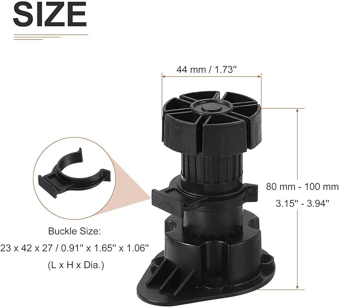 80x44mm(LxW) Adjustable Leveling Feet - 8Pack- Good for Furniture - Leveler Support Frame Replacement Legs - Black