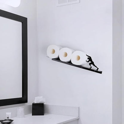 Multifunctional Wall-Mounted Toilet Paper Holder Shelf – Heavy-Duty Metal Bathroom Storage & Decorative Art – Towel Rack, Tissue Organizer & Plant Display (Black)