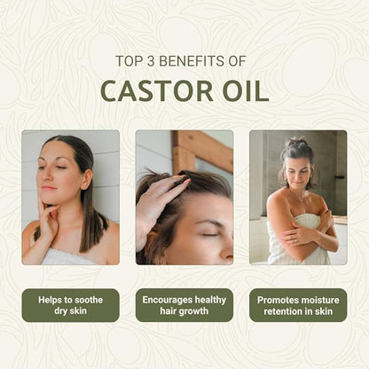 Organic Castor Oil Direct From India - Cold Pressed Castor Oil For Face, Hair Growth, Eyelash Serum, Eyebrow - Skin and Face Moisturizer and Detox - Hexane Free (16 oz)