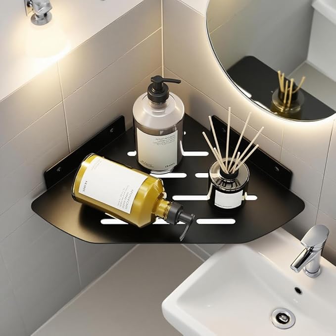 Corner Shelf Shower Caddy Hanging, Metal Floating Shelves for Wall Bathroom, Rustproof Bath Organizers With Large Capacity, Storage Organizer for Toilet, Dorm and Kitchen Black 12x8.6 inch(31x22cm)