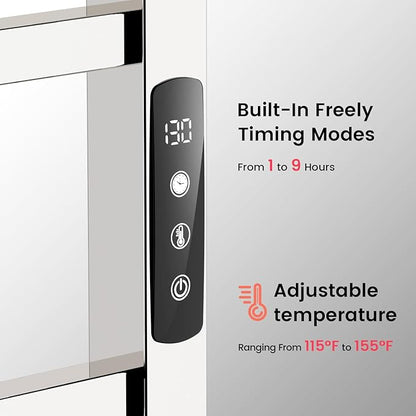 Towel Warmer,10-Bar 304 Compact Stainless Steel Towel Warmer Rack for Bathroom with Intelligent Touch-Screen Timer