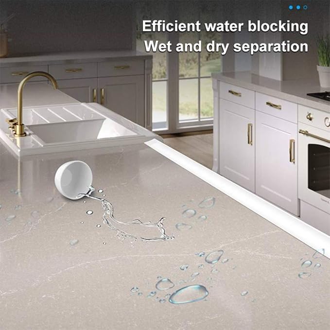 78 Inch Water Guard for Kitchen Sink，Silicone Rubber Kitchen Splash Guard, Corner Water Retaining Dam Strip for Countertop,Shower, Bathroom，Self Adhesive Caulk Seal Strip Edge Trim (Black)