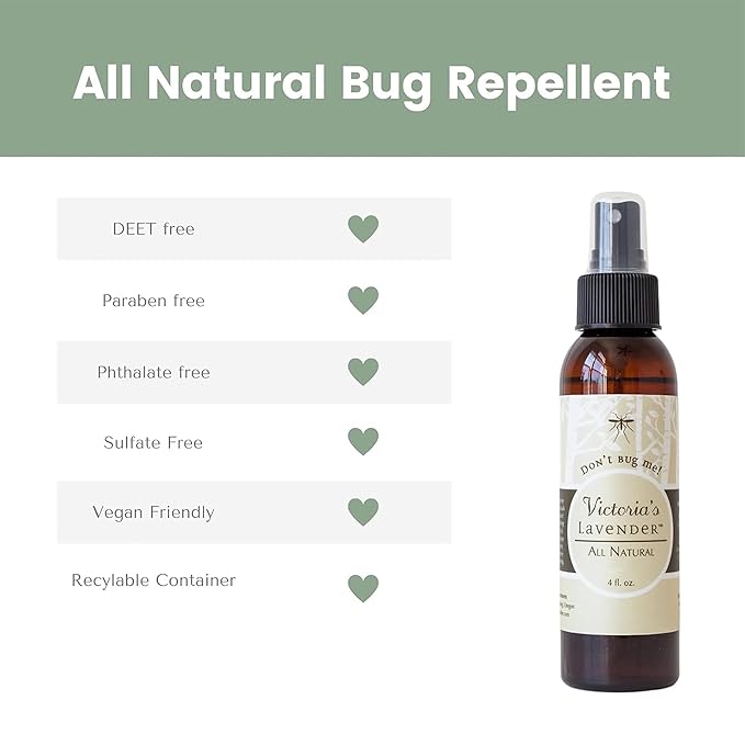 Victoria's Lavender “Don’t Bug Me” Insect Spray & Body Lotion - DEET-Free Plant-Based with Essential Oils & Aloe Vera, Travel-Friendly Skin Protection - 4 oz Each