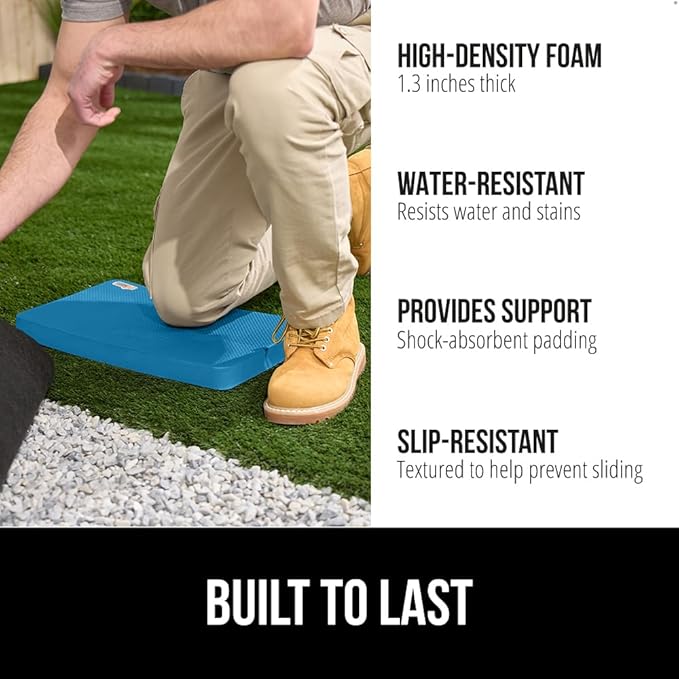 GORILLA GRIP Extra Thick Patent Pending Soft Foam Kneeling Pad, Supportive Large Cushion Knee Pads for Gardening, Baby Bath Time, Dirt and Water Resistant, Workout and Garden Supplies, 17.5x11, Blue