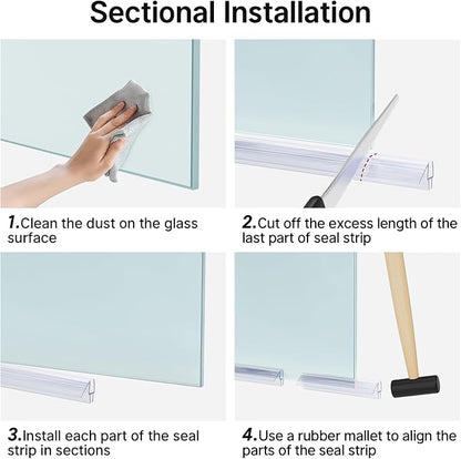 AmazerBath 3PCS Shower Door Bottom Seal for 1/4 Inch Glass - (15.75 Inches * 3), 3 Section Segmented Shower Installation Kit Frameless Glass Door Seal Strip