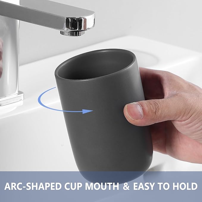 Matte Grey Toothbrush Holders for Bathrooms - Ceramic Toothbrush Toothpaste Holders Set, Grey Bathroom Tumbler Cups Reusable Toothbrush Cup, Counter Organizer