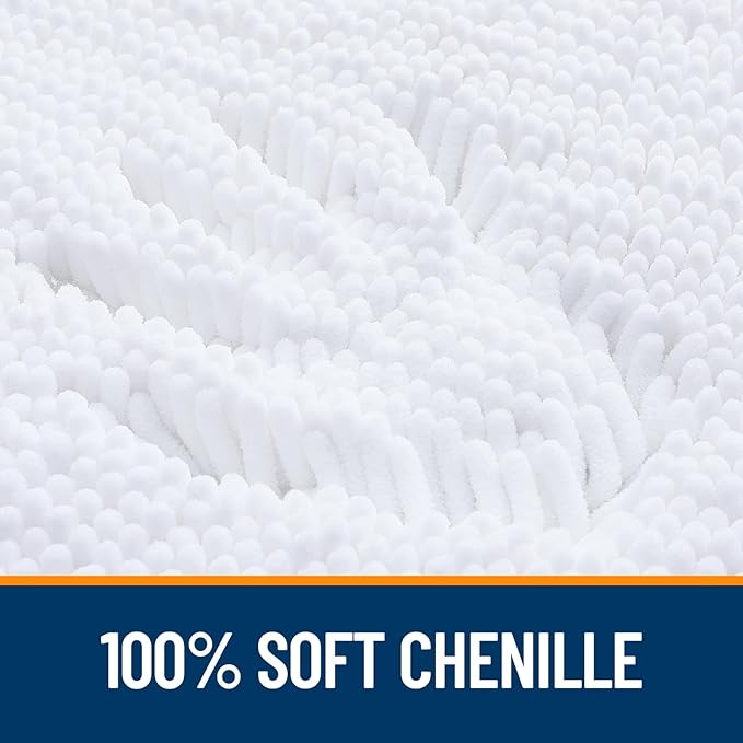 OLANLY Bathroom Rugs 40x24, Extra Soft Absorbent Chenille Bath Rugs, Rubber Backing Quick Dry, Machine Washable Bath Mats for Bathroom Floor, Tub and Shower, Home Decor Accessories, White