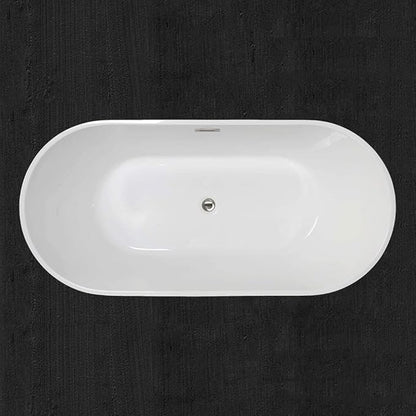 WOODBRIDGE B-1814 59" Acrylic Freestanding Bathtub Contemporary Soaking Tub with Brushed Nickel Overflow and Drain BTA1814-B,Black