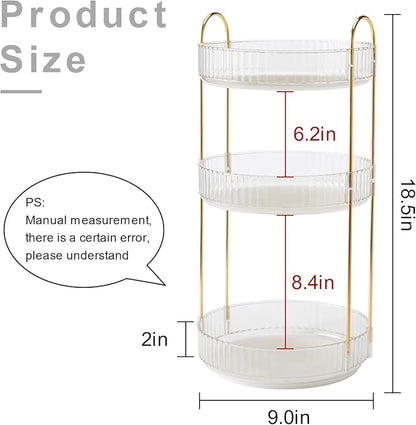 360° Rotating Makeup Organizer, Bathroom Make Up Spinning Holder Rack, Large Capacity Cosmetics Storage Vanity Shelf Countertop, Fits Cosmetics, Perfume, Skincare, Lipsticks(3 Tiers, Clear)