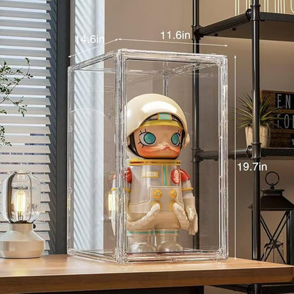 Extra Large 19.7"X14.6"X11.6" Acrylic Display Case with 2 Division Boards, Clear Organizer Box Plastic Holder with Magnetic Door for Handbags, Purses, Boots, Figures, Book