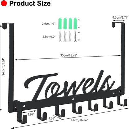 Over The Door Hooks - Heavy Duty Towel Rack with 7 Coat Hooks for Bedroom Bathroom Pool Kitchen