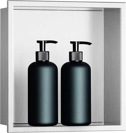 SaniteModar Shower Niche, Stainless Steel Shower Niche 12" X 12" No Tile Needed, Recessed for Bathroom Storage, Brushed Silver (Brushed Silver, 12x12)