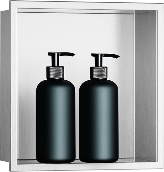 SaniteModar Shower Niche, Stainless Steel Shower Niche 12" X 12" No Tile Needed, Recessed for Bathroom Storage, Brushed Silver (Brushed Silver, 12x12)