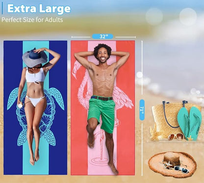 2 Pack Microfiber Lightweight Beach Towel 71"x32" Oversized Extra Large Thin Sand Free Towels Travel Swim Pool Yoga Gym Camping for Adults Women Men Beach Essentials Accessories Vacation Gift