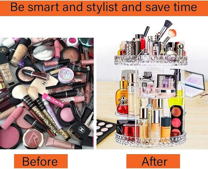ZHIAI 360 Rotating Makeup Organizer, Large Capacity Cosmetics Organizer for Perfume Holder Organizer Countertop, DIY Adjustable Bathroom Makeup Carousel Holder Rack, Clear Diamond