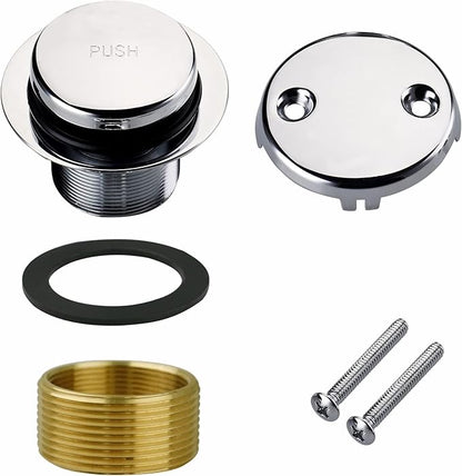 Chrome Bathtub Drain Tip-Toe Two-Hole,Welsan Tub Drain Trim Set Conversion Kit Assembly, Coarse Thread Replacement Trim Kit with 2-Hole Overflow Faceplate Includes an Adapter, Chrome Plated