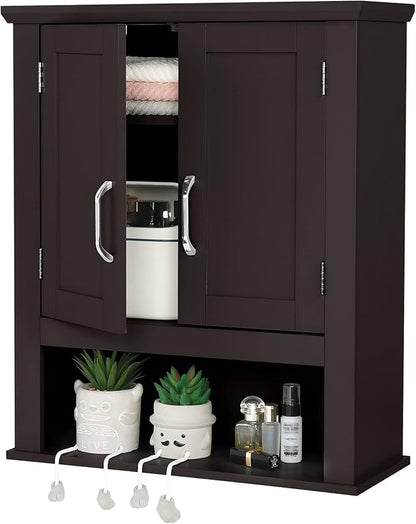 VINGLI Bathroom Cabinet Wall Mounted Espresso Wall Cabinet Floating Cabinet for Wall Storage Bathroom with Doors and Adjustable Shelf Medicine Cabinet Organizer