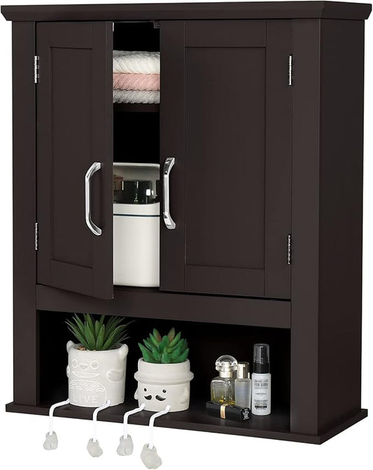 VINGLI Bathroom Cabinet Wall Mounted Espresso Wall Cabinet Floating Cabinet for Wall Storage Bathroom with Doors and Adjustable Shelf Medicine Cabinet Organizer