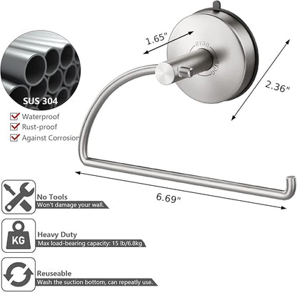 DGYB Suction Cup Hand Towel Ring Brushed Nickel Hand Towel Holder for Bathroom Wall SUS 304 Stainless Steel Kitchen Towel Hanger