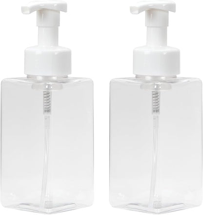 Ginger Lily Farms Foaming Soap Dispenser, Refillable Plastic Pump Bottles for Liquid Hand Soap, 15 oz. Clear Bottle with White Pump, 2-Pack