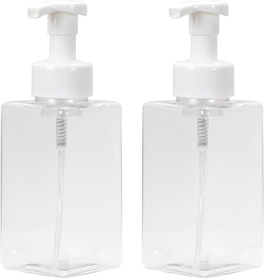 Ginger Lily Farms Foaming Soap Dispenser, Refillable Plastic Pump Bottles for Liquid Hand Soap, 15 oz. Clear Bottle with White Pump, 2-Pack