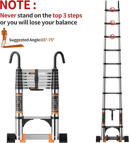 Telescoping Ladder,with Stable Hook and stabilizer barand,12.5 FT Extension Ladder, Heavy Duty 330lbs Max Capacity, Multi-Purpose Collapsible Ladder for RV or Outdoor Work (3.8M/12.5FT)
