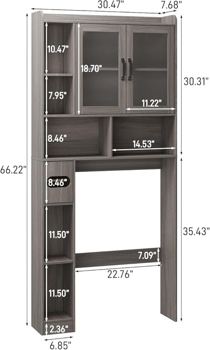 Vabches Over The Toilet Storage Cabinet, Farmhouse Storage Cabinet Over Toilet with Acrylic Doors，Home Space-Saving Toilet Rack, for Bathroom, Restroom, Laundry(Grey