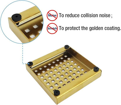 Neodrain 4 in Brushed Gold Square Shower Drain with Removable Quadrato Pattern Grate, PVC Shower Drain Base and Rubber Gasket, Golden 4" Shower Drainage,CUPC Certified, Hair Strainer
