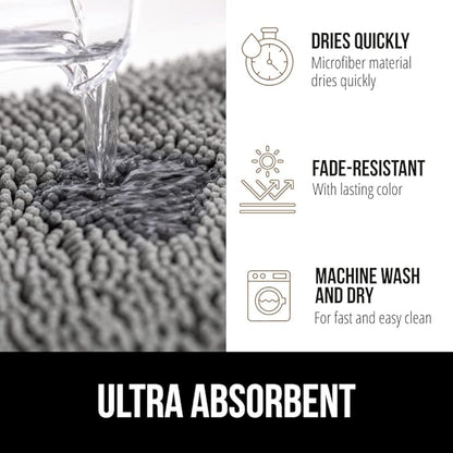 GORILLA GRIP Bath Rug Mat 44x26, Thick Soft Absorbent Chenille, Quick Dry Microfiber Mats, Rubber Backing Washable Shower Floor Rugs, Bathmat Runner, US Designed Bathroom Home Decor Accessories Grey