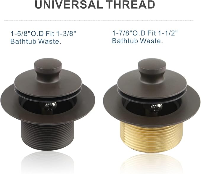Bronze Tub Drain Lift &Turn Tub Trim Set with Two-Hole Overflow Faceplate Conversion Kit Assembly, Hidrop Bathtub Drain Replacement Trim Kit and Universal Fine/Coarse Thread, Oil Rubbed Bronze