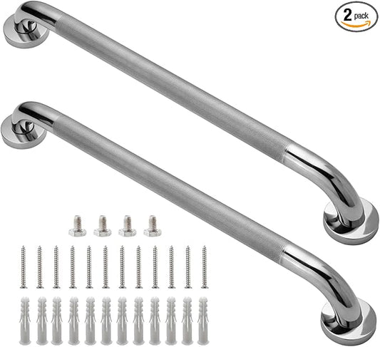 Shower Grab Bar, 2 Pack 24 Inch Bathroom Grab Bar, 304 Stainless Steel 1.25" Diameter Anti-Slip Handicap Grab Bar Support Shower Rail Senior Handrail Shower Safety Bar Handle