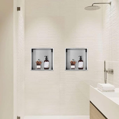 Neodrain Recessed Shower Niche, Bathroom Storage Cabinet Inner Size 12" X 12", Brushed Stainless Steel Bathroom Wall Niche Insert No Tile Needed for Shampoo