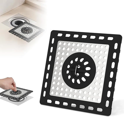Hibbent Upgraded Shower Drain Hair Catcher, Shower Drain Cover for Bathroom Floor 4" Drain, Anti-Clogging Bathtub Drain Strainer, Stainless Steel Kitchen Sink Drain Strainer with Handle, Black