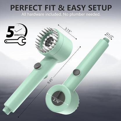 Filtered Shower Head with Handheld, High Pressure Water Flow and Multiple Spray Modes Shower Head with Filter, Power Wash for Hard Water, Showerhead with ON/OFF Switch for Pets Bath (Green)