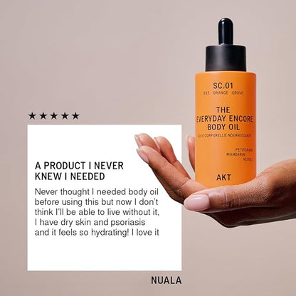 AKT Everyday Encore Body Oil 3.4 Fl Oz, SC.01 Orange Grove Scent, Dry Body Oil After Shower, Skin Moisturizer, Fast Absorbing, Lasting Glow, Citrus Neroli Fragrance, Non-Greasy, All Genders Skincare