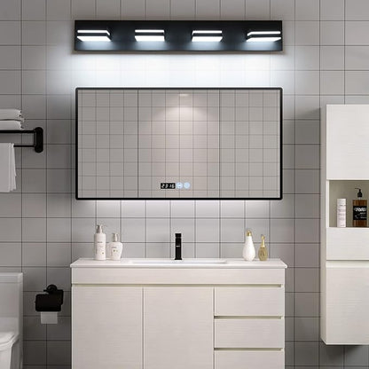 SineRise LED Modern Bathroom Vanity Light Fixtures (4-Light, 30-Inch), Matte Black Modern Acrylic Bathroom Wall Lighting Fixtures Over Mirror (Cool White 6000K)