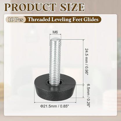 PATIKIL 10 Pcs M6 x 24.5mm Thread Adjustable Furniture Levelers, Furniture Feet Levelers Screw on Steel Screw in Threaded Leveling Feet Glides for Table Chair Cabinet Patio Legs