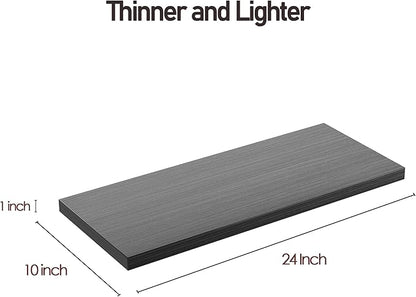 Wall Shelf Set of 3,Dark Wood Floating Shelves 24 in W x 10 in D x 1 in H, Wooden Floating Wall Shelf with Invisible Brackets for Living Room/Bedroom/Bathroom/Kitchen Storage and Decor