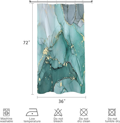 Small Stall Marble Shower Curtain 36 x 72 Inch, Half Narrow Abstract Modern Shower Curtains for Bathroom, Luxury Art Ink Texture Fabric Shower Curtain Set with Hooks, Turquoise