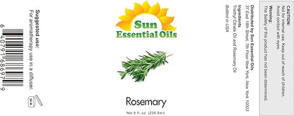 Sun Essential Oils - 8 oz Rosemary Essential Oil for Hair Growth, Skin, Scalp - Drops for Diffuser, Humidifier & Aromatherapy Massage - DIY Candle, Lotion & Shampoo Making - Help Sleep