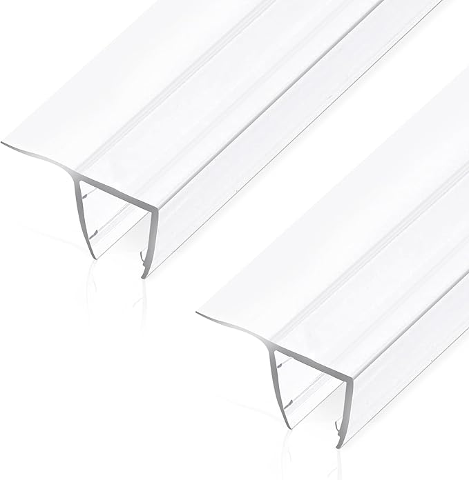Shower Glass Door Side Seal, 2PCS 78 Inch Ultra Clear PVC Seal Strip with Long Sweep for 1/4"(6mm) Thick Framless Glass Door, to Stop Water Leakage